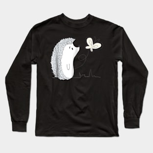 Cute Vintage Hedgehog & Butterfly Art Long Sleeve T-Shirt